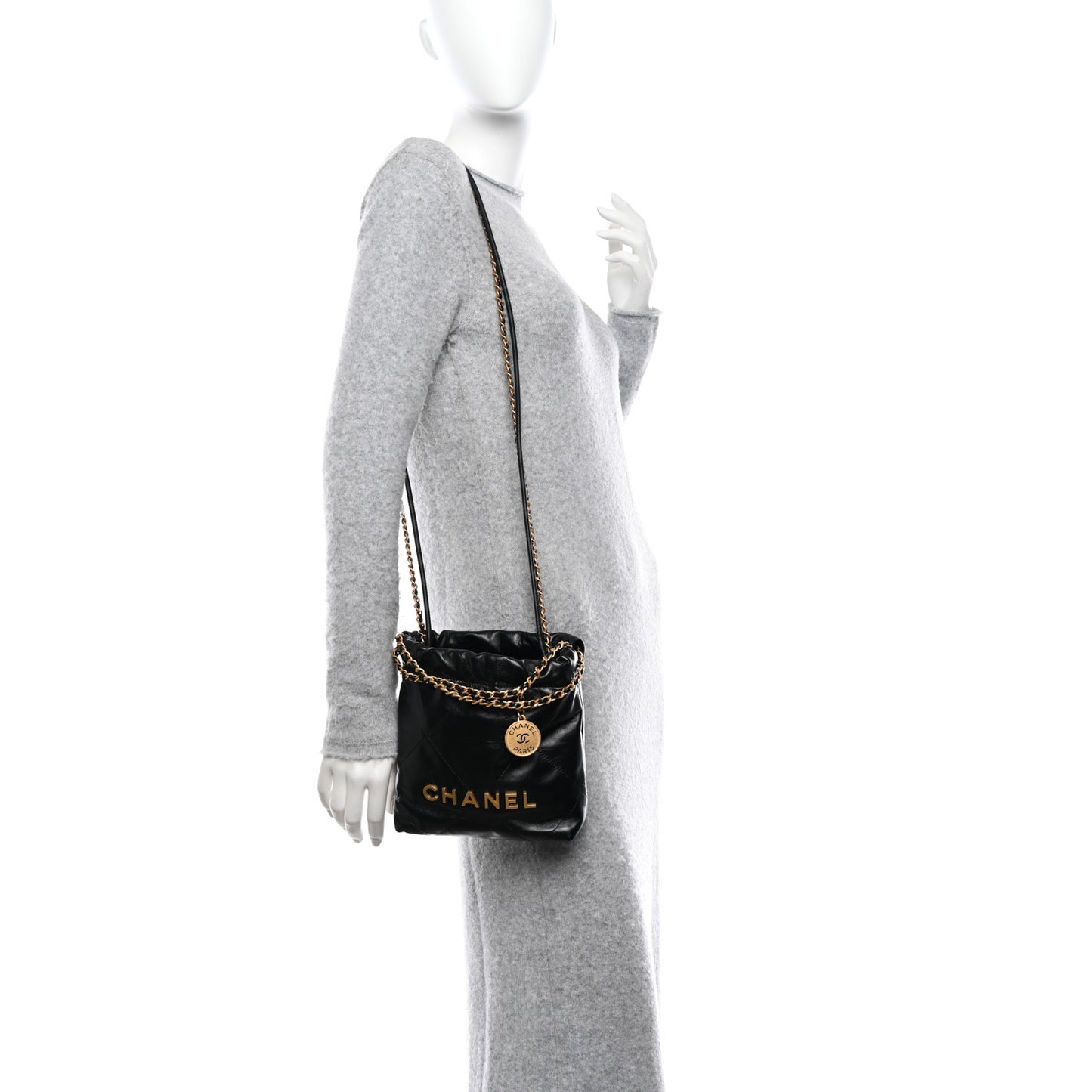 Shiny Calfskin Quilted Mini Chanel 22 Black