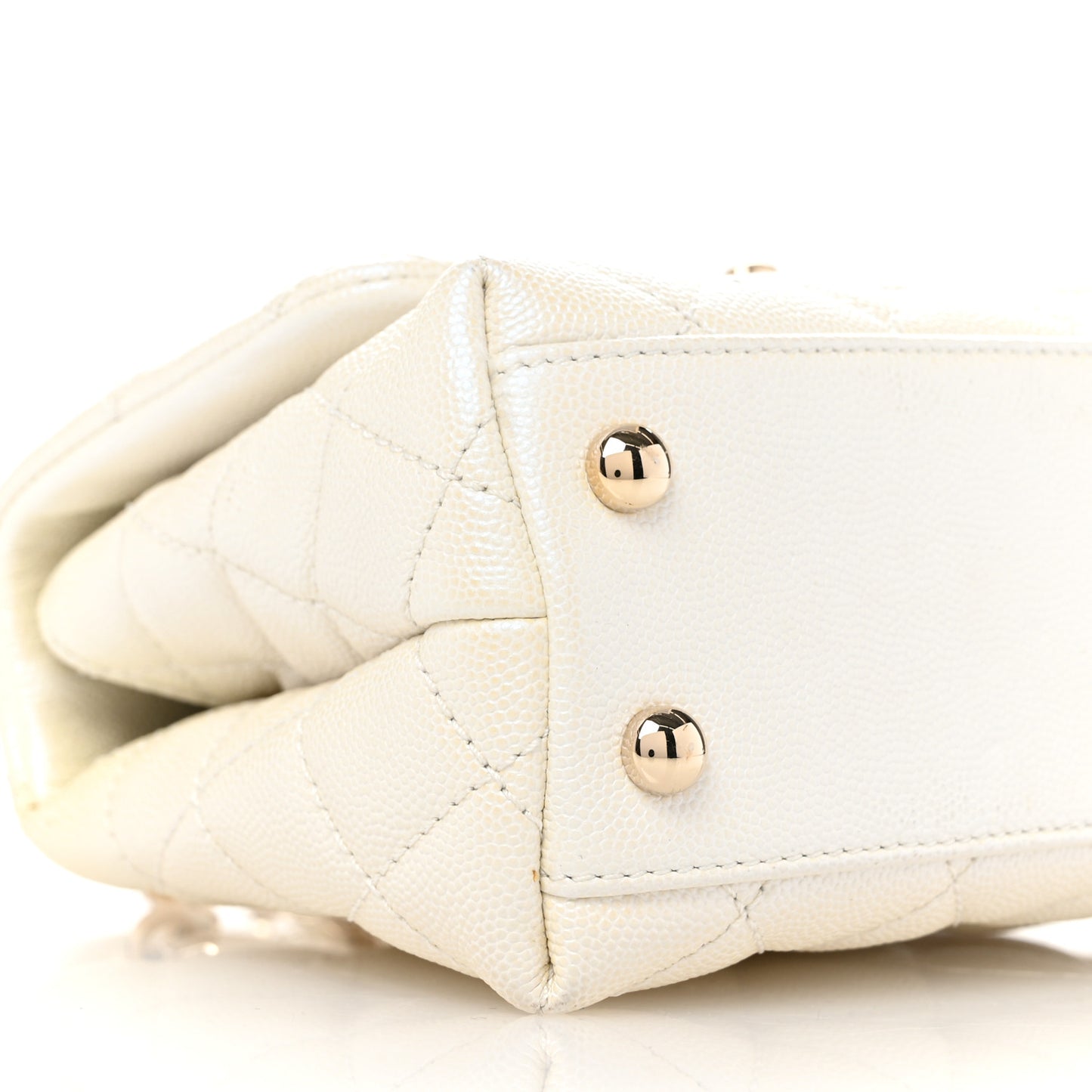 Iridescent Caviar Quilted Extra Mini Coco Handle Flap White