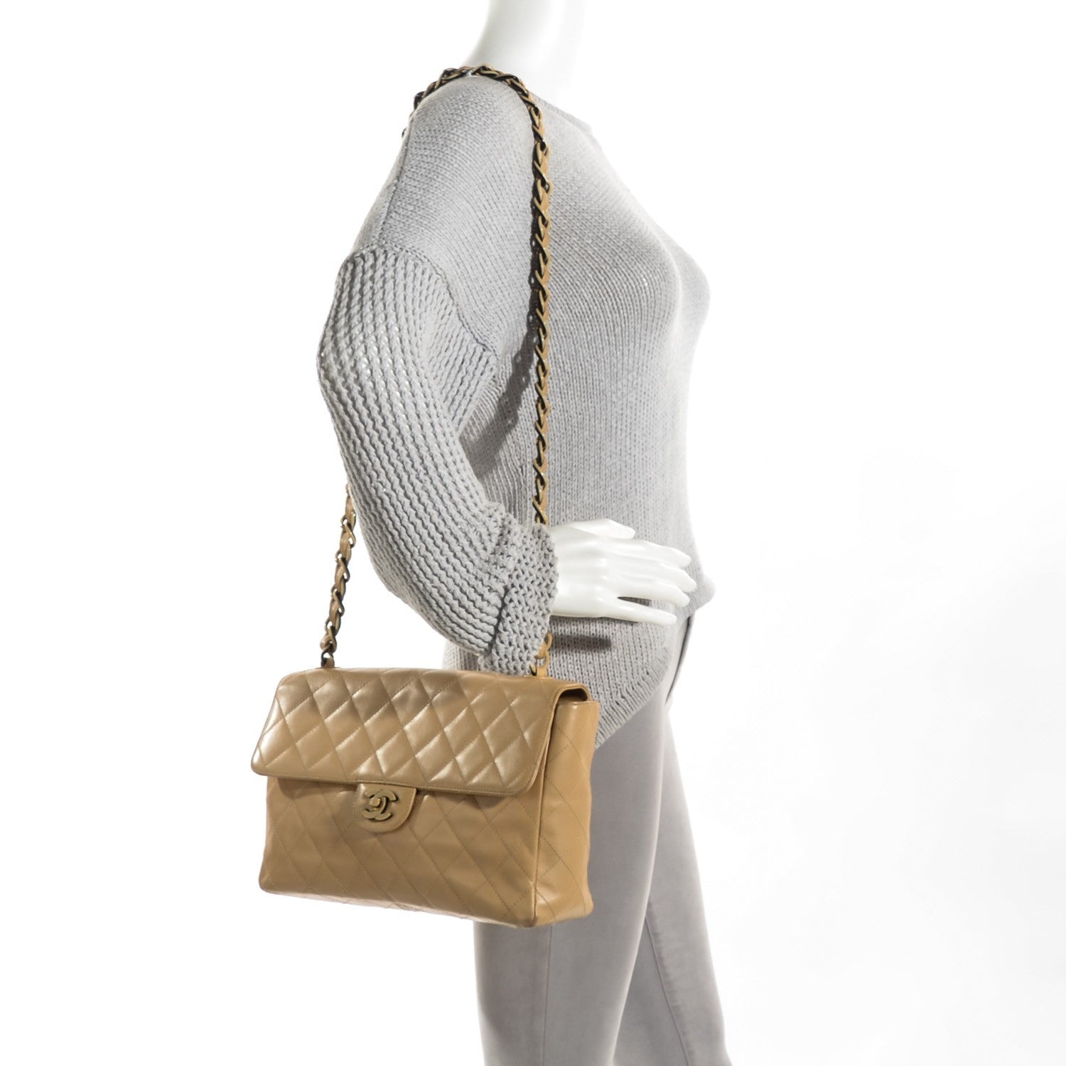 Chanel Lambskin Quilted Jumbo Single Flap Beige 6 of 13
