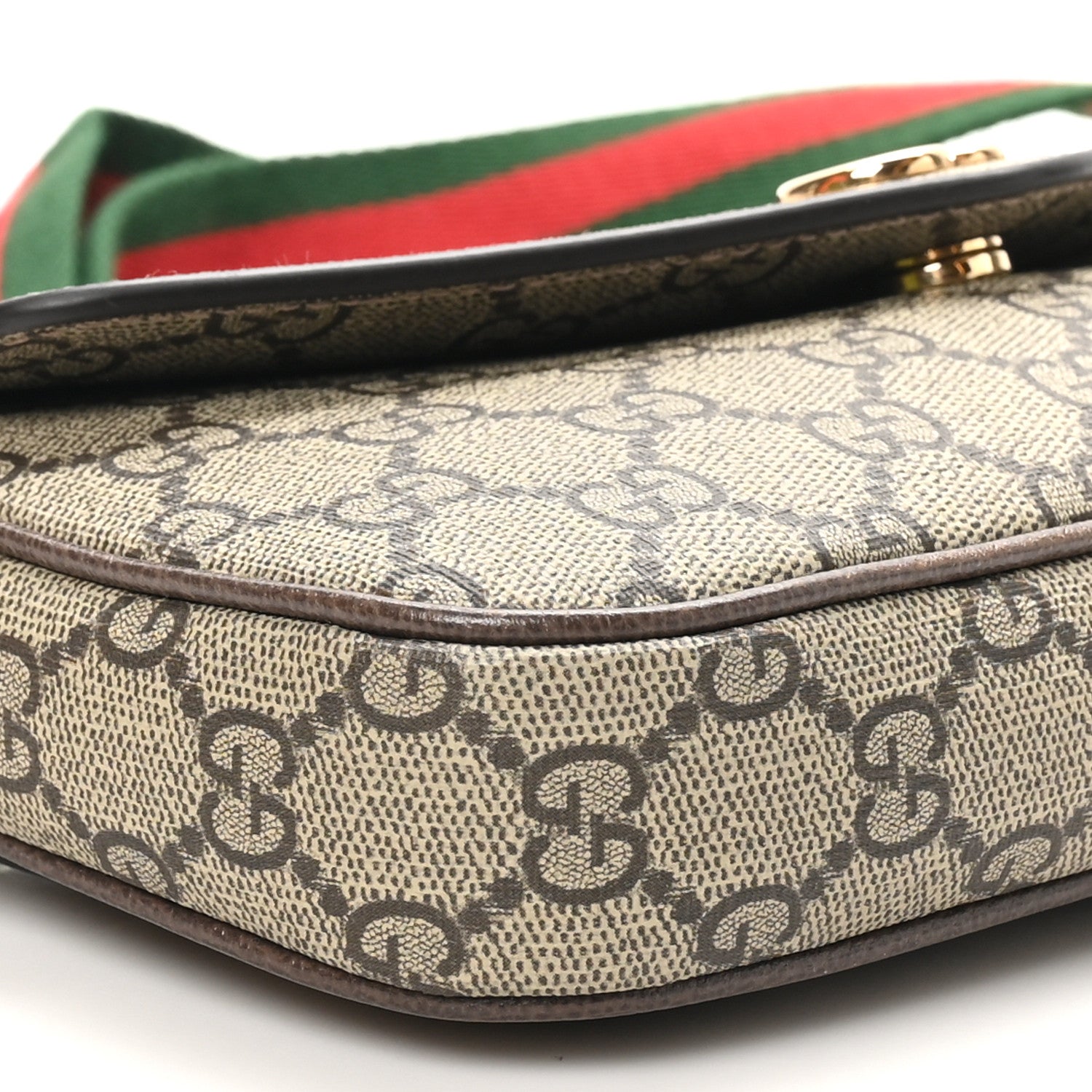 Gucci GG Supreme Monogram Textured Dollar Calfskin Web Mini Ophidia Envelope Shoulder Bag Beige Ebony New Acero 9 of 11