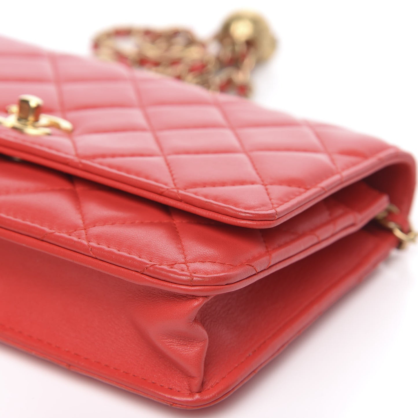 Lambskin Quilted CC Pearl Crush Wallet on Chain WOC Red