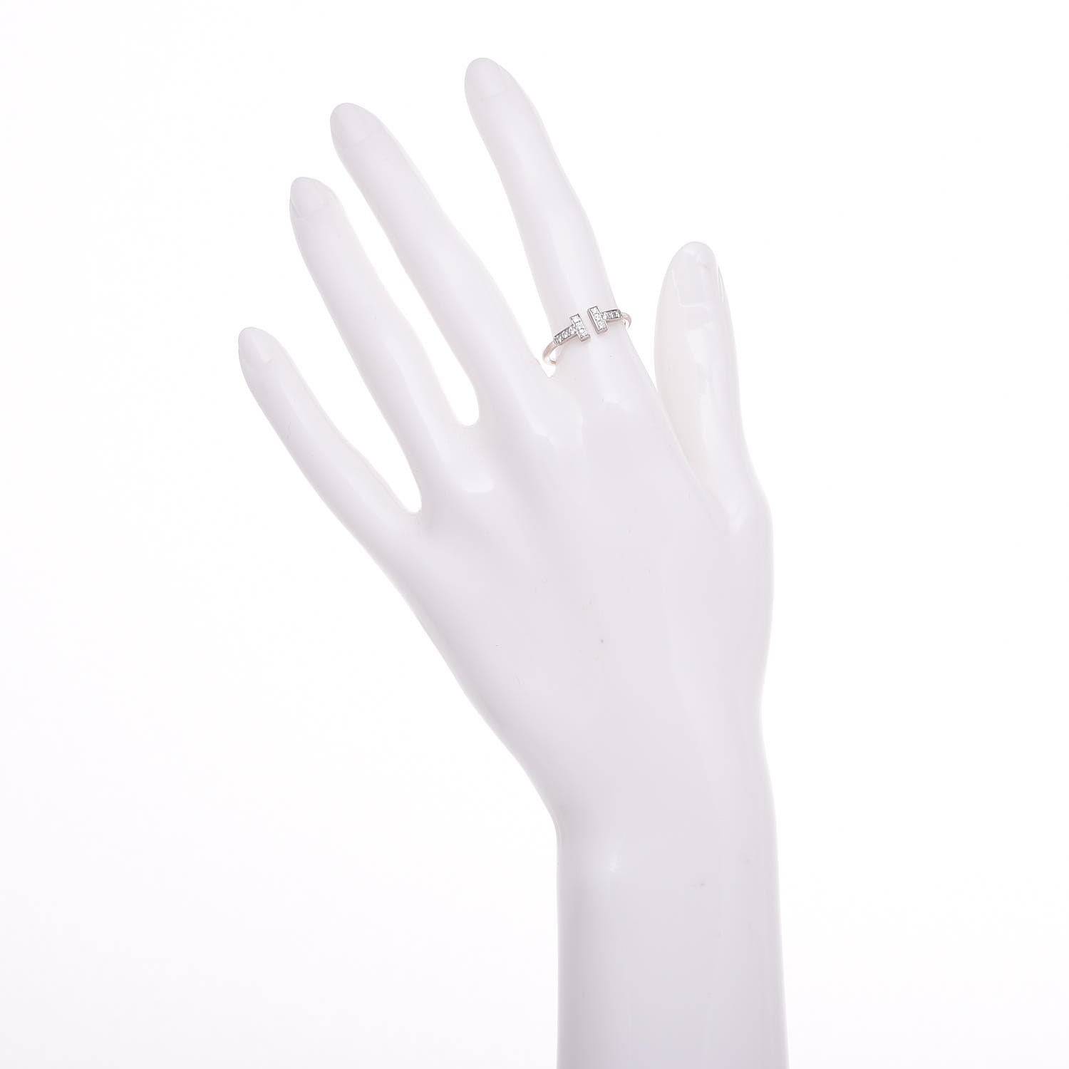 Tiffany 18K White Gold Diamond T Wire Ring 53 6.5 2 of 5