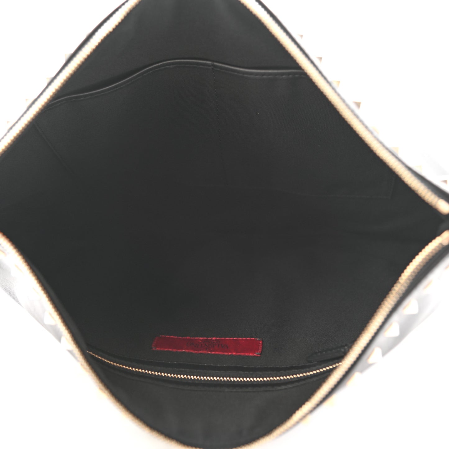 Vitello Oversized Rockstud Zip Wristlet Pouch Black