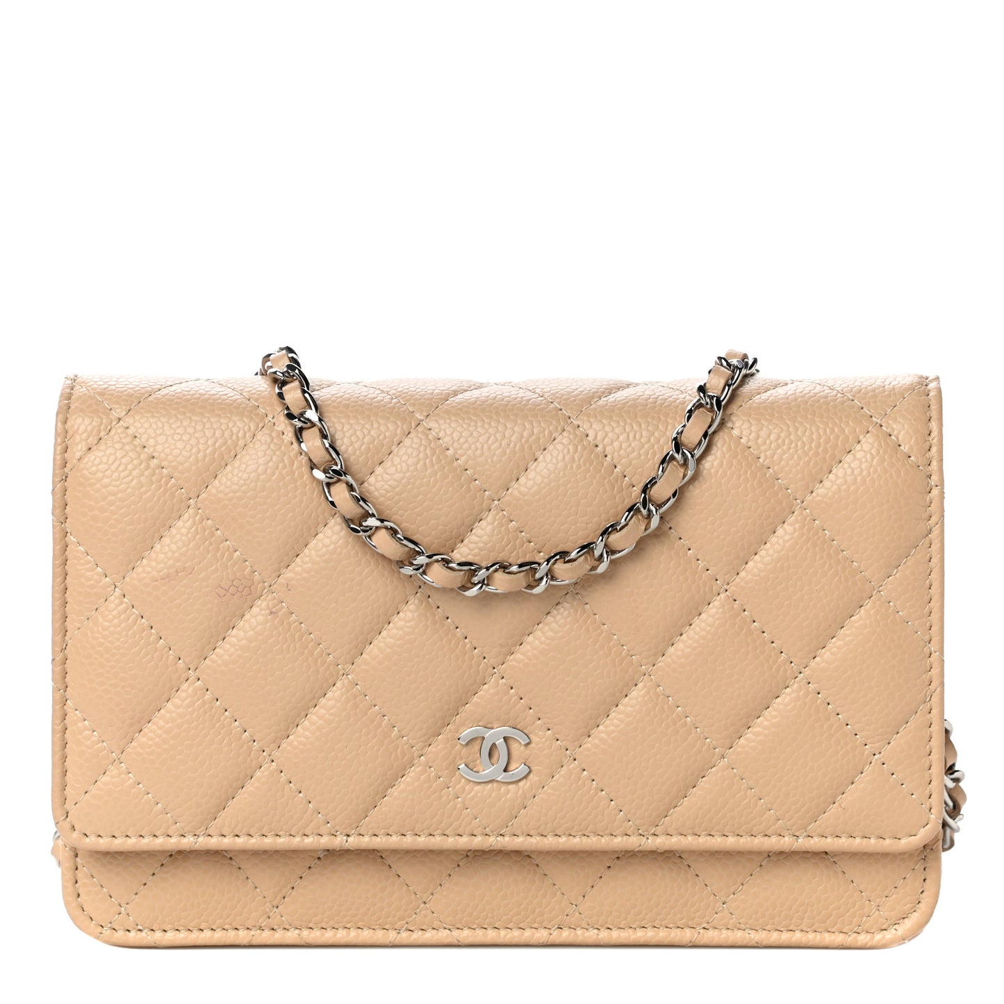 Caviar Quilted Wallet On Chain WOC Beige