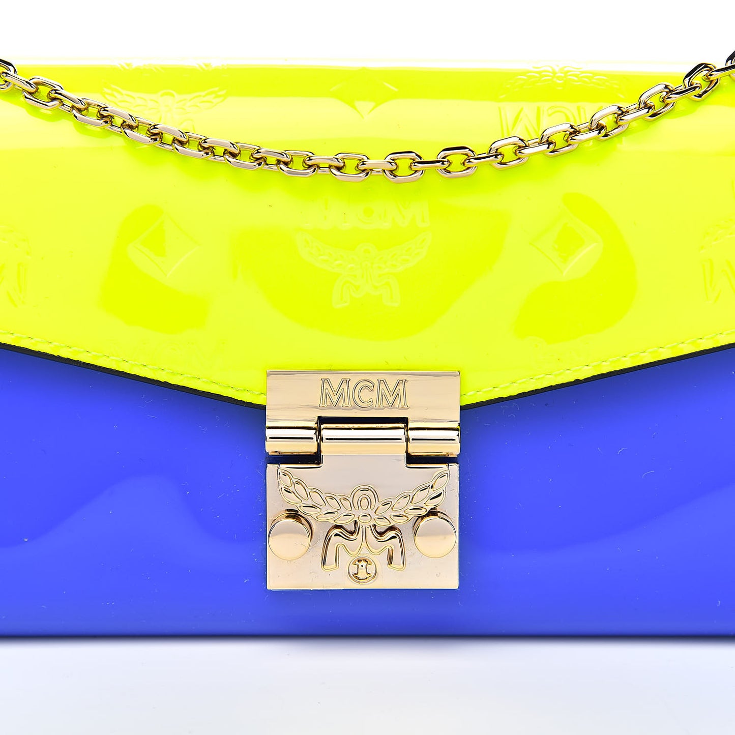 Patent Two Tone Patricia Wallet On Chain Blue Neon Yellow