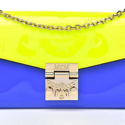 MCM Patent Two Tone Patricia Wallet On Chain Blue Neon Yellow 11 of 12