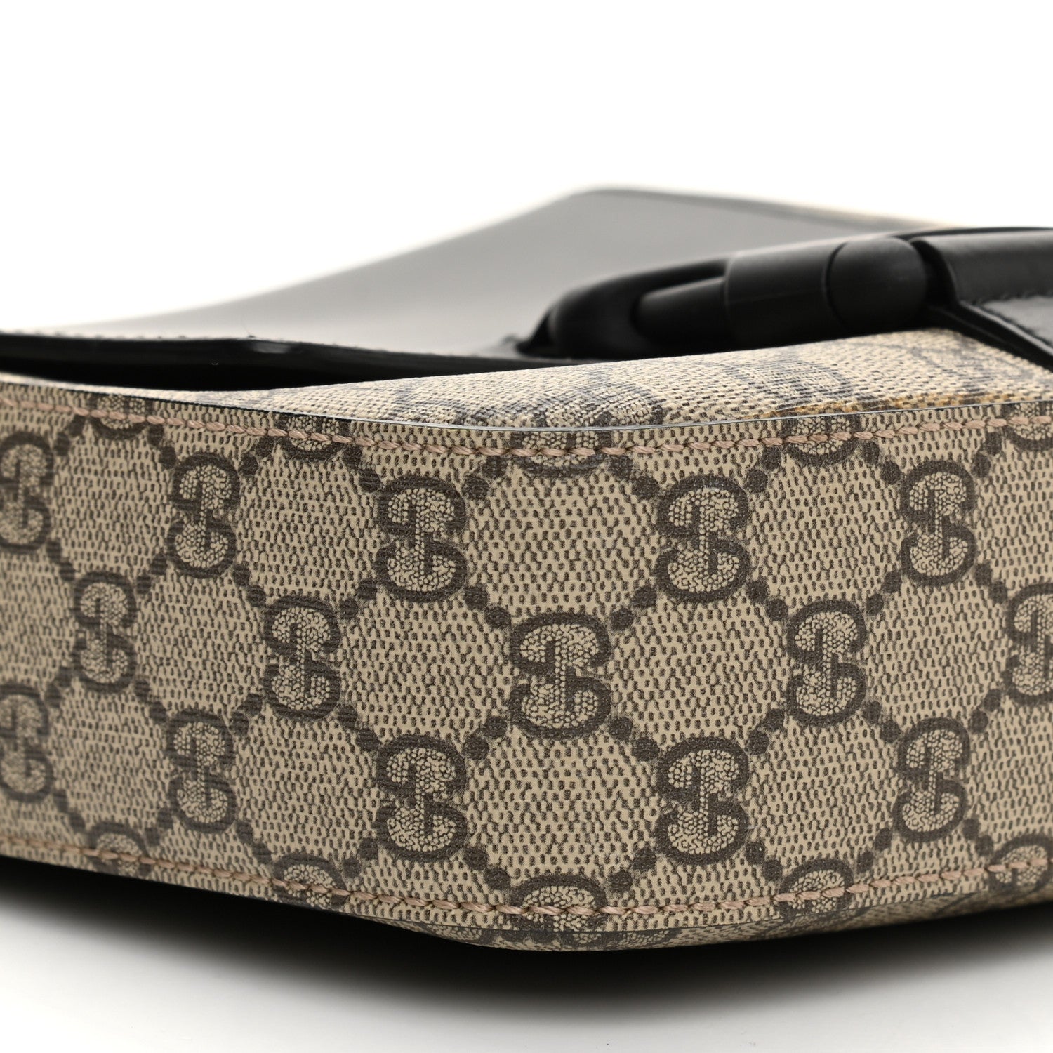 Gucci GG Supreme Monogram Single Buckle Flap Messenger Bag Beige Black 8 of 13