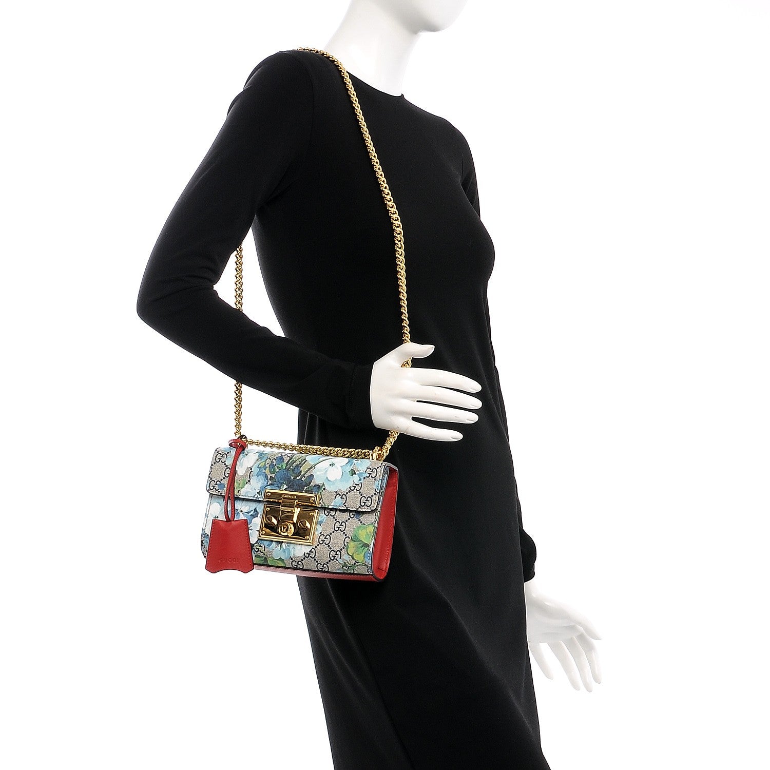 Gucci GG Supreme Monogram Blooms Small Padlock Shoulder Bag Beige Blue Navy Hibiscus Red 2 of 8