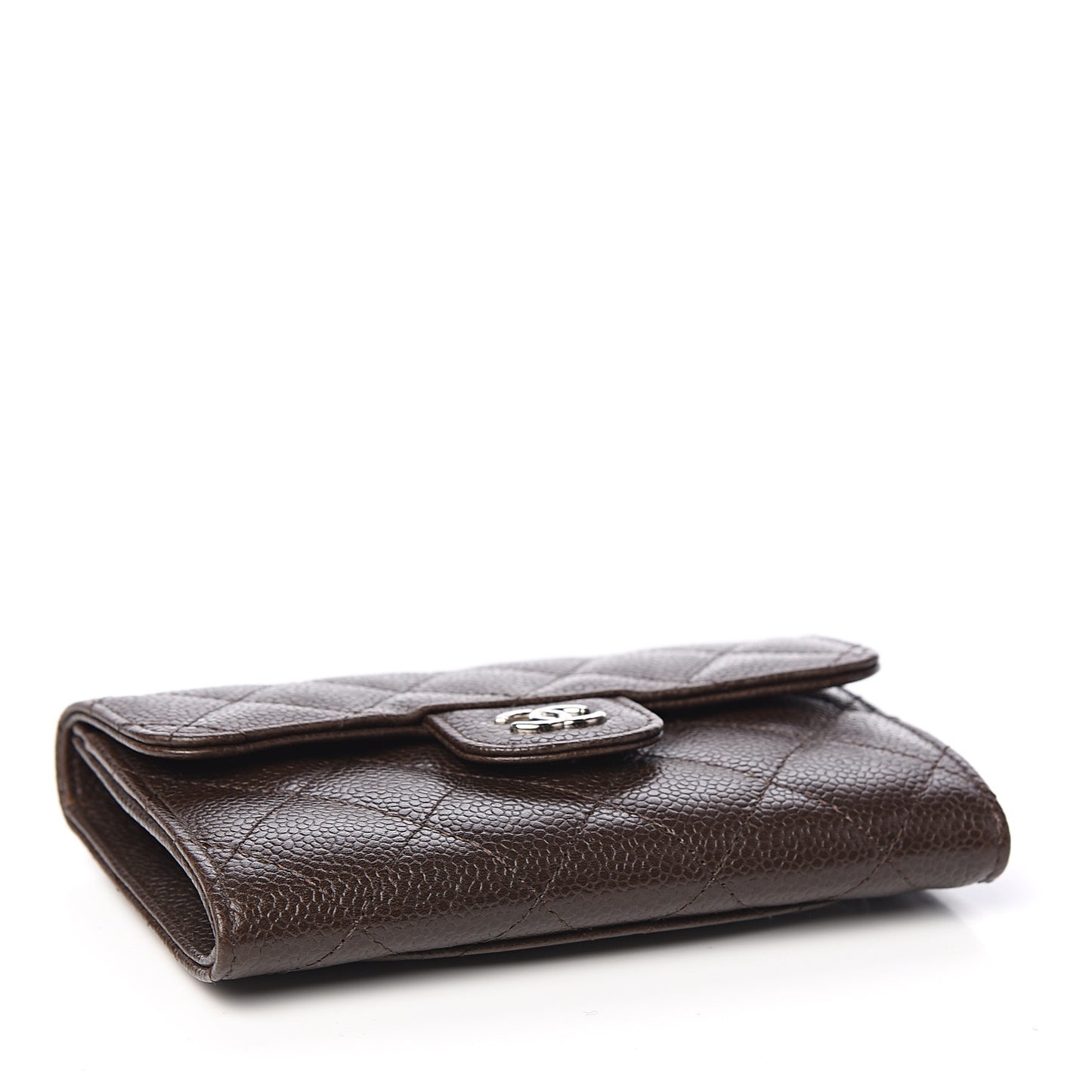 Caviar Quilted Small Flap Wallet Brown