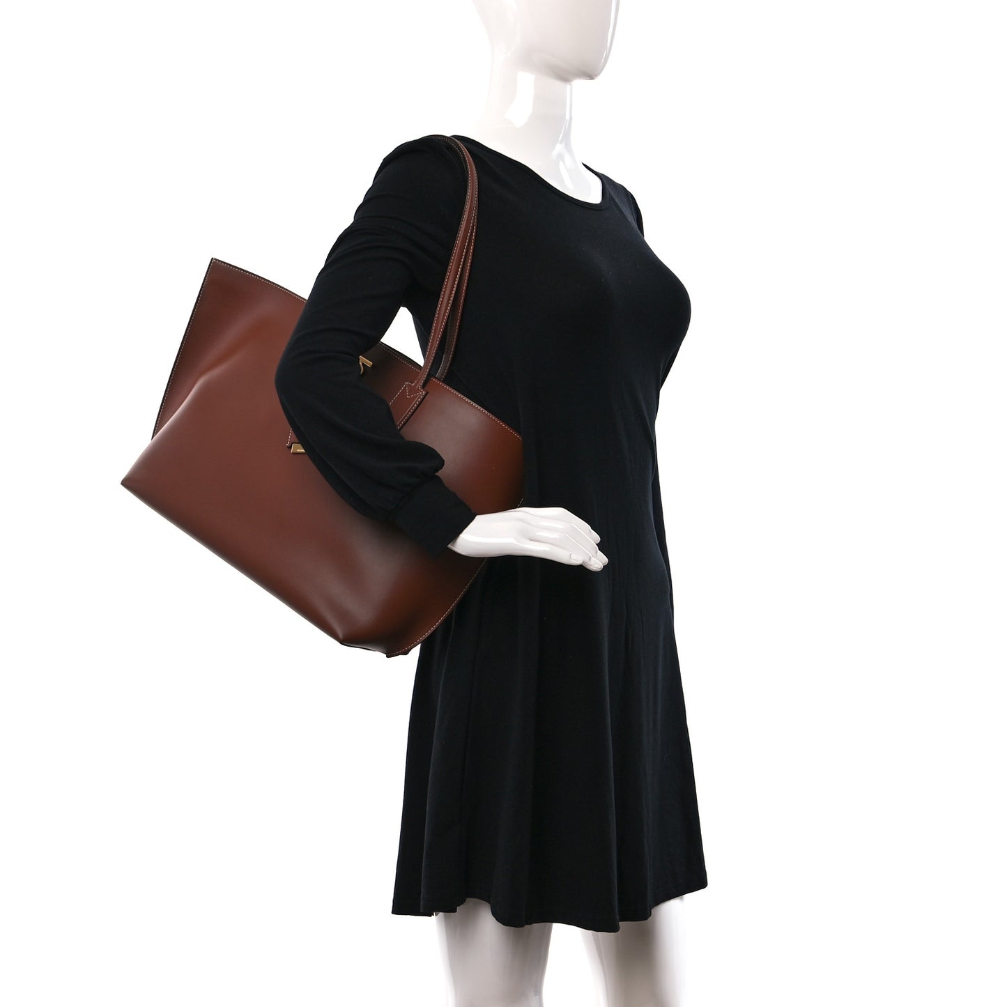 Calfskin Monogram Motif TB Medium Soft Tote Brown