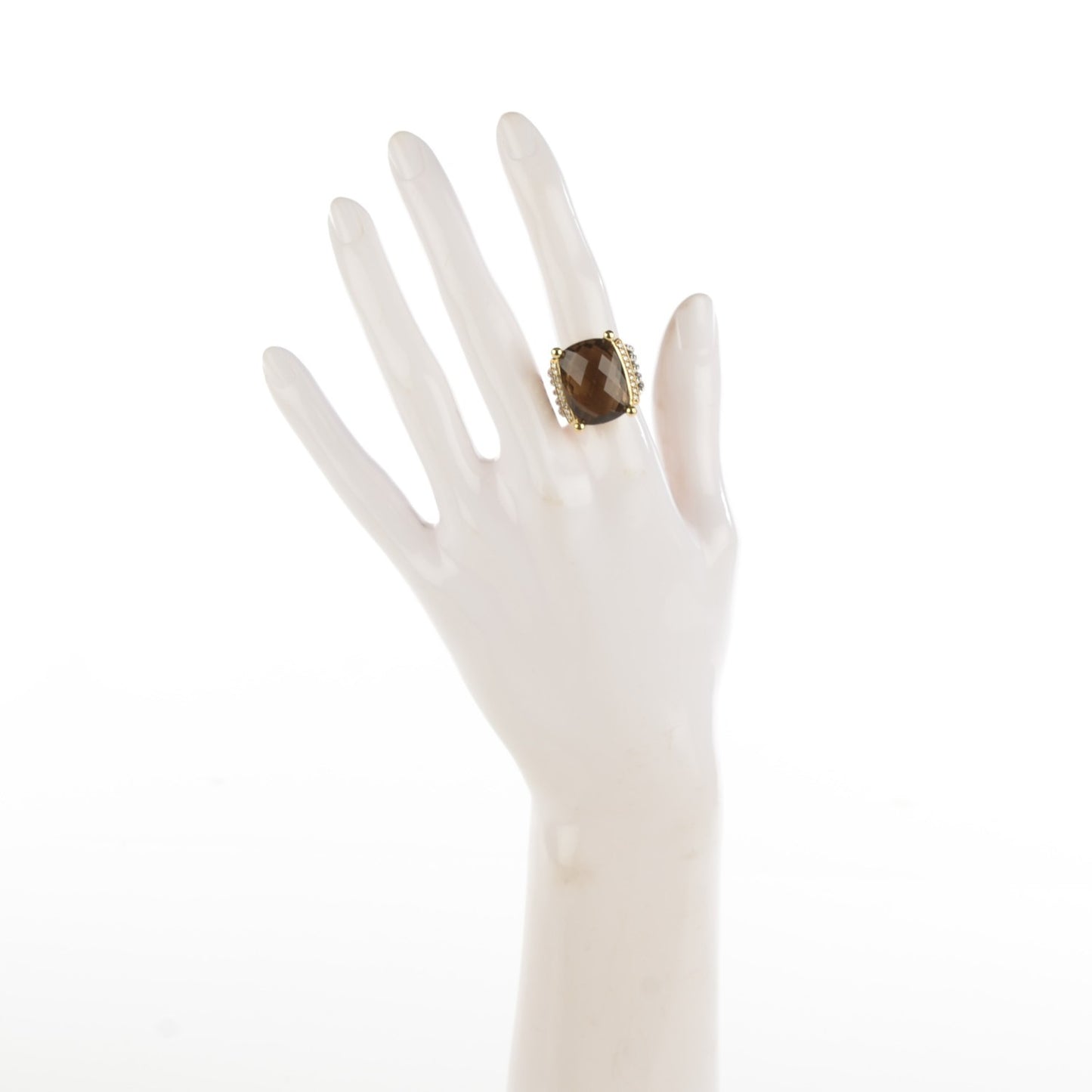 Sterling Silver 18K Yellow Gold Diamond 20mm Smoky Quartz Wheaton Ring 51 5.75