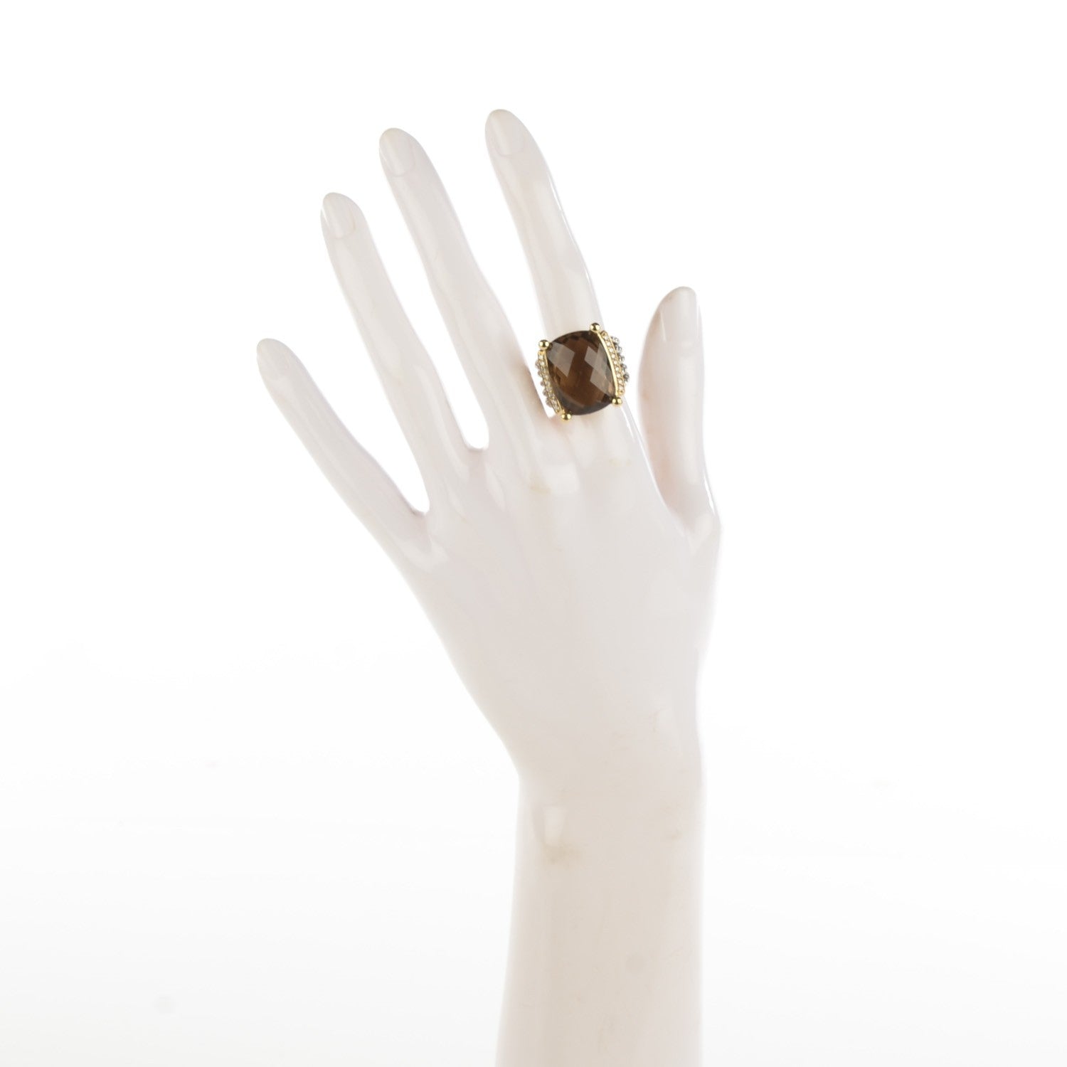 David Yurman Sterling Silver 18K Yellow Gold Diamond 20mm Smoky Quartz Wheaton Ring 51 5.75 2 of 5
