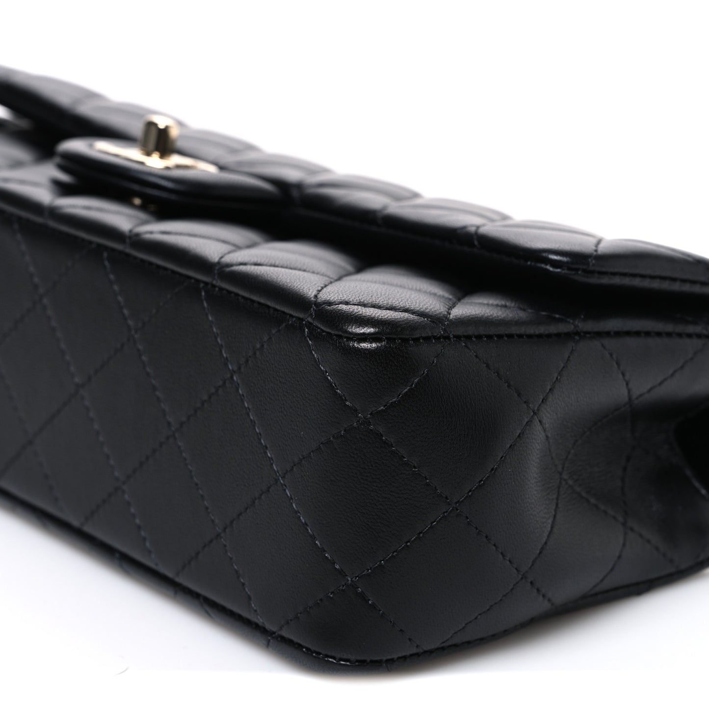 Lambskin Quilted Top Handle East West Flap Black