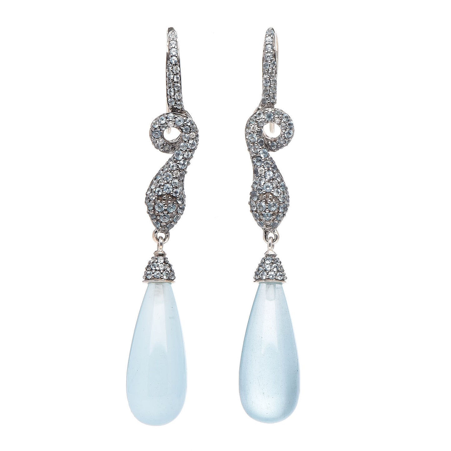 Sterling Silver Diamond Aquamarine Blue Topaz Legends Cobra Batu Drop Earrings