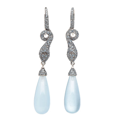 John Hardy Sterling Silver Diamond Aquamarine Blue Topaz Legends Cobra Batu Drop Earrings 1 of 5