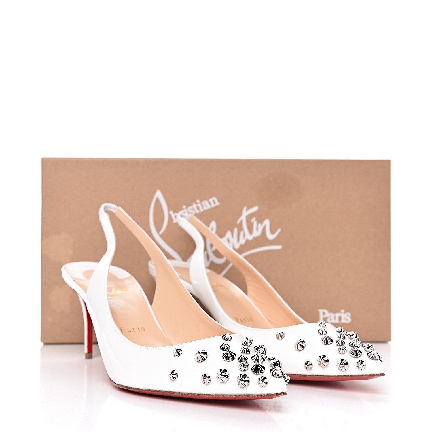Christian Louboutin Patent Drama Sling 70 Pumps 41.5 Latte Silver 11 of 11
