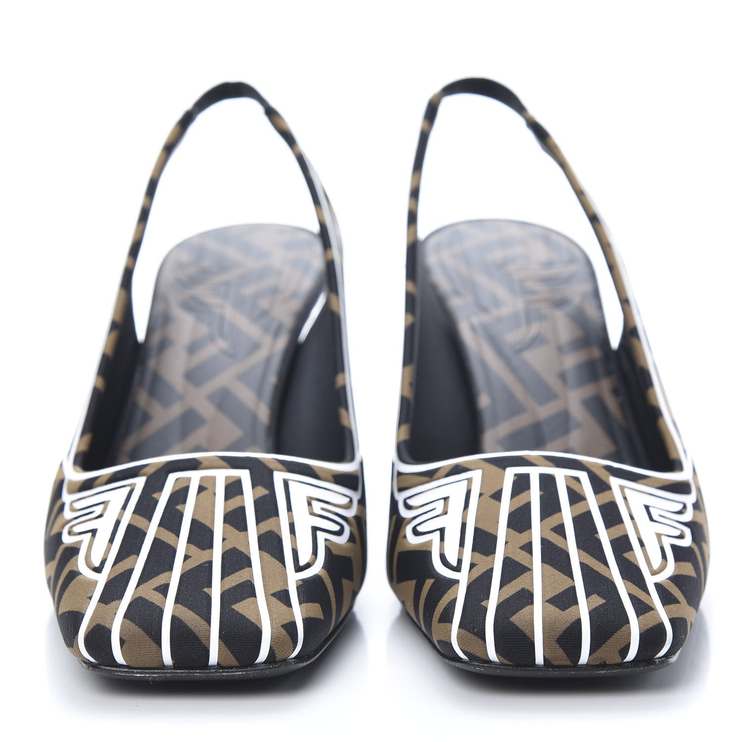 Fendi Lycra Film FF FFreedom Decollete Slingback Pumps 39 Tobacco Moro White 2 of 10