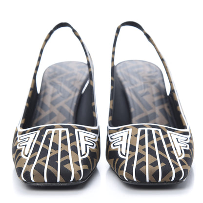 Fendi Lycra Film FF FFreedom Decollete Slingback Pumps 39 Tobacco Moro White 2 of 10