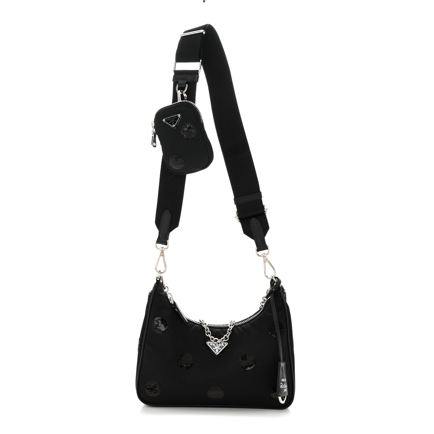 Nylon Sequin Embellished Polka Dot Re-Edition 2005 Shoulder Bag Black