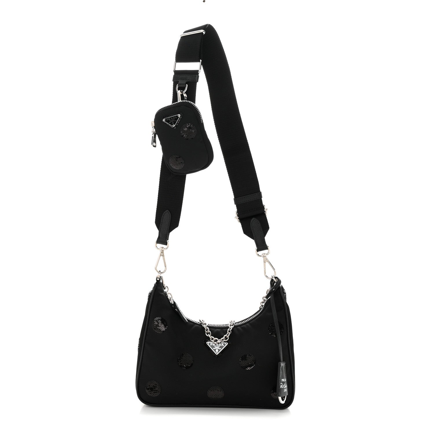 Prada Nylon Sequin Embellished Polka Dot Re-Edition 2005 Shoulder Bag Black 1 of 10