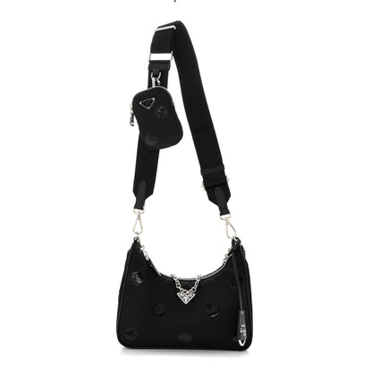 Prada Nylon Sequin Embellished Polka Dot Re-Edition 2005 Shoulder Bag Black 1 of 10