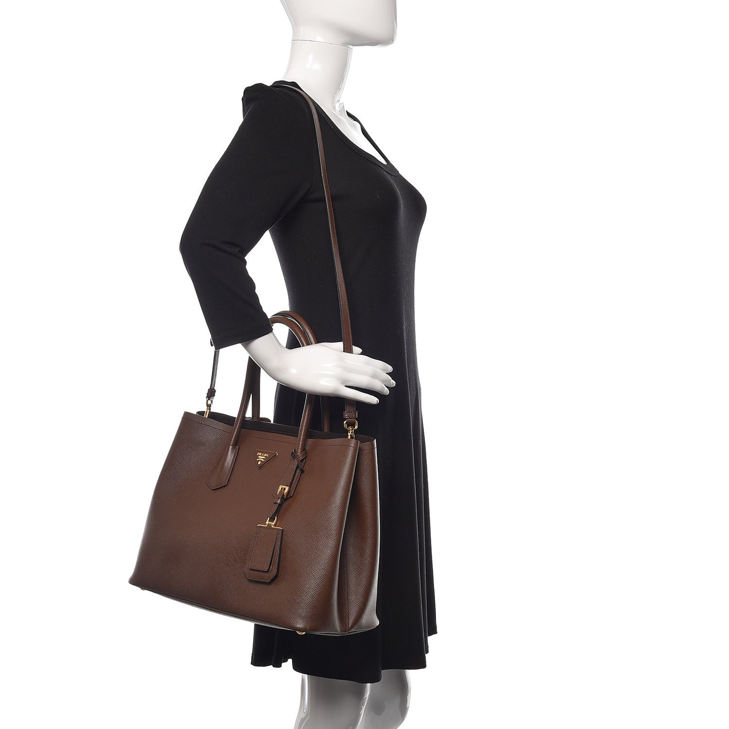 Saffiano Cuir Large Double Bag Cacao