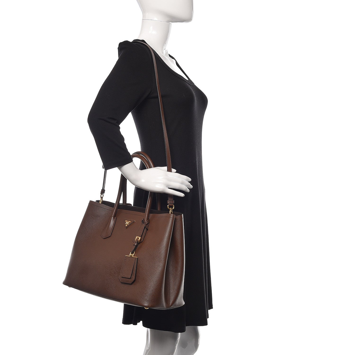 Prada Saffiano Cuir Large Double Bag Cacao 2 of 12