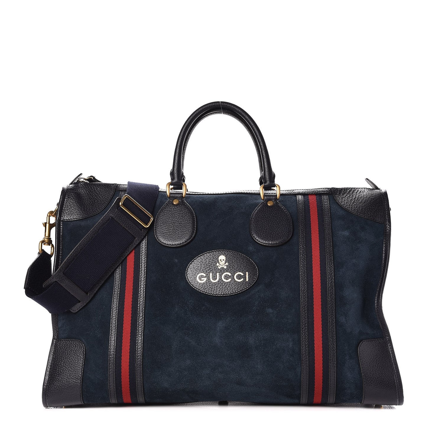 Suede Daino Textured Dollar Calfskin Web Large Duffle Bag Blue