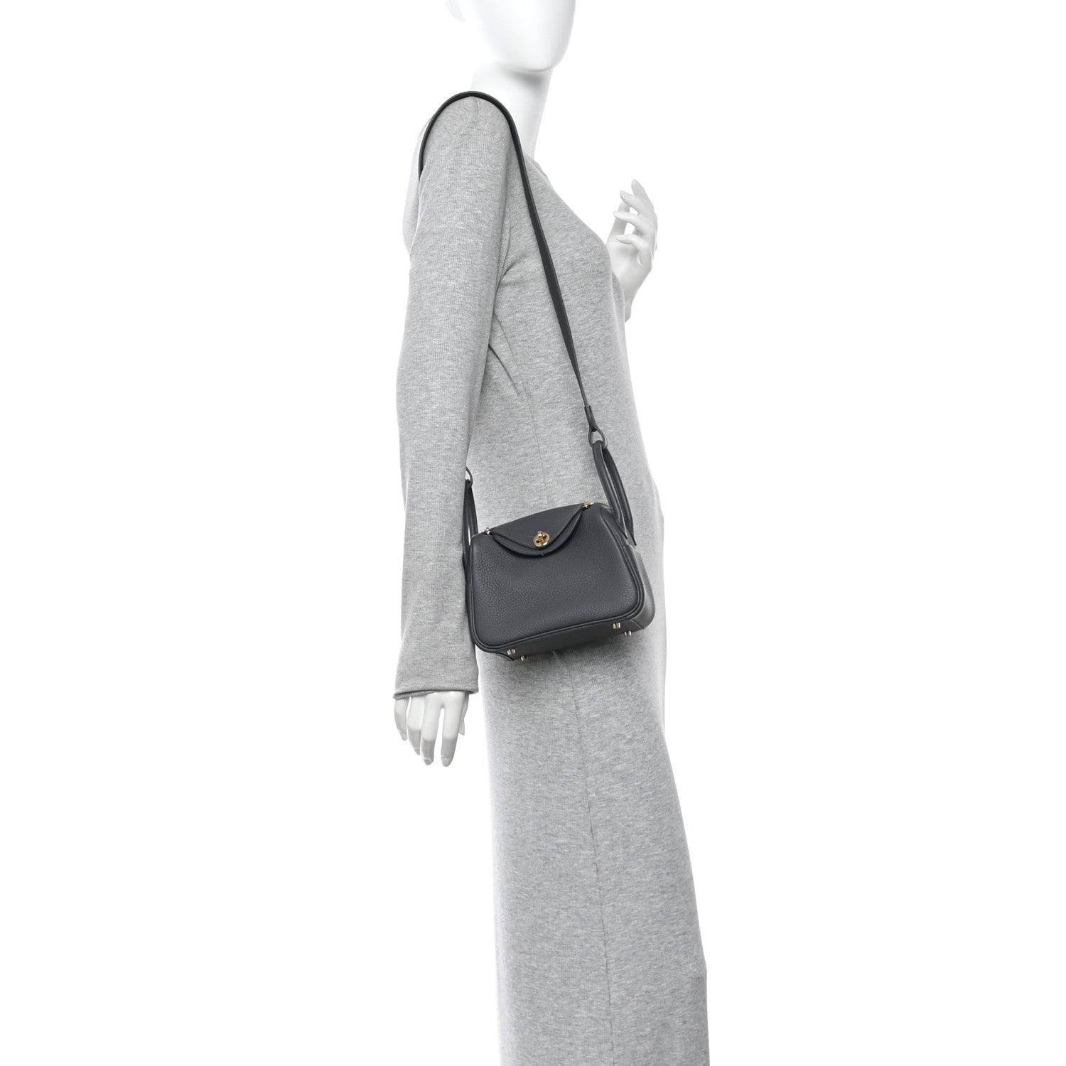 Hermes Taurillon Clemence Mini Lindy 20 Gris Misty 2 of 10