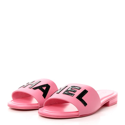 Chanel Calfskin Patent Calfskin Logo Mules 37 Pink Black 3 of 8