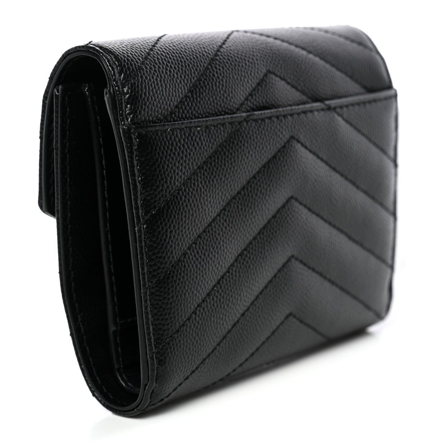 Grain De Poudre Matelasse Chevron Monogram Compact Tri Fold Wallet Black