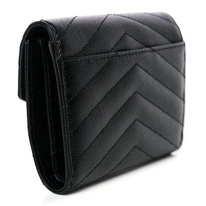 Saint Laurent Grain De Poudre Matelasse Chevron Monogram Compact Tri Fold Wallet Black 3 of 8