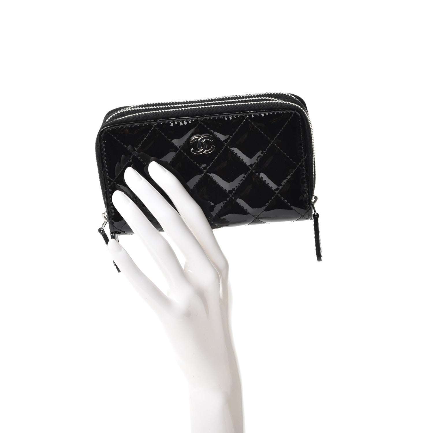 Chanel Patent Calfskin Quilted Zip Around Phone Holder Black 2 of 8