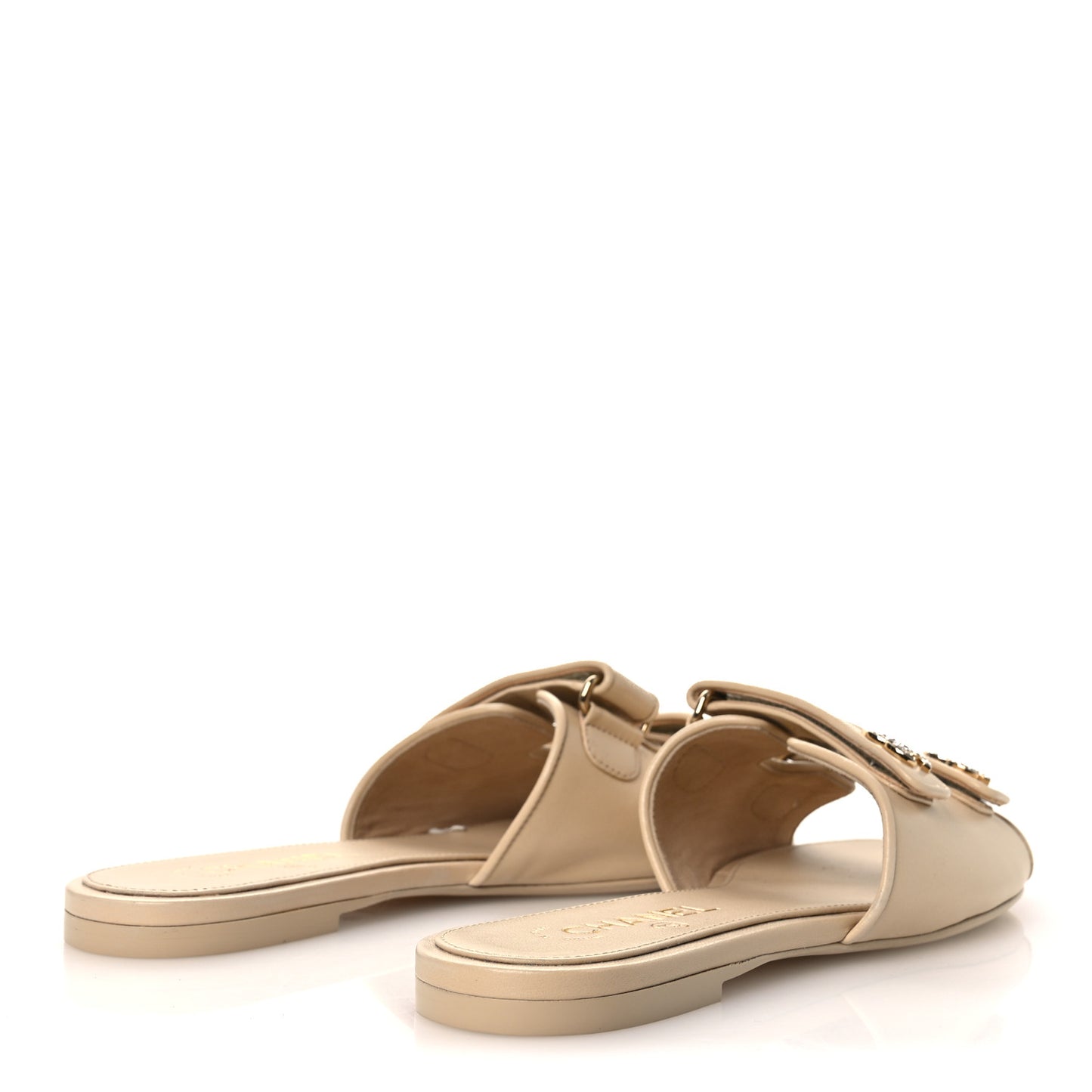 Lambskin Velcro Crystal CC Mules 40 Beige