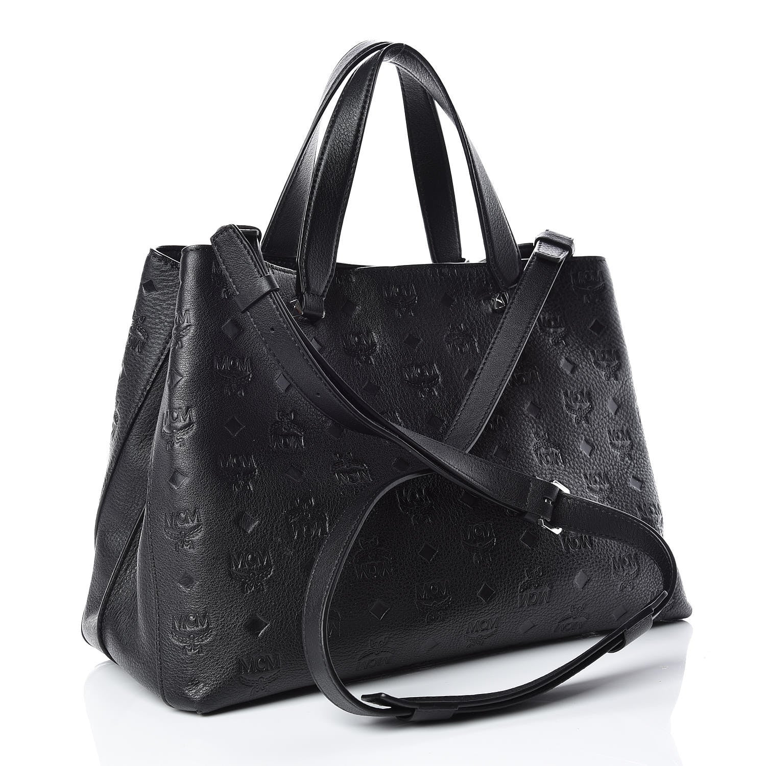 MCM Calfskin Ottomar Monogram Large Essential Tote Black 4 of 16