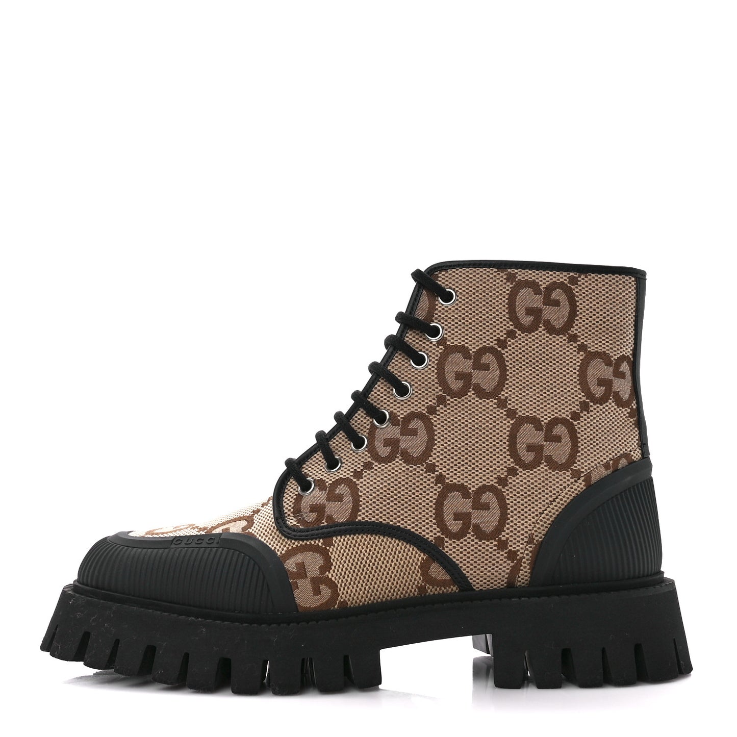 Monogram Jumbo GG Miro Soft Calfskin Mens Lace Up Combat Boots 9 Camel Ebony Black