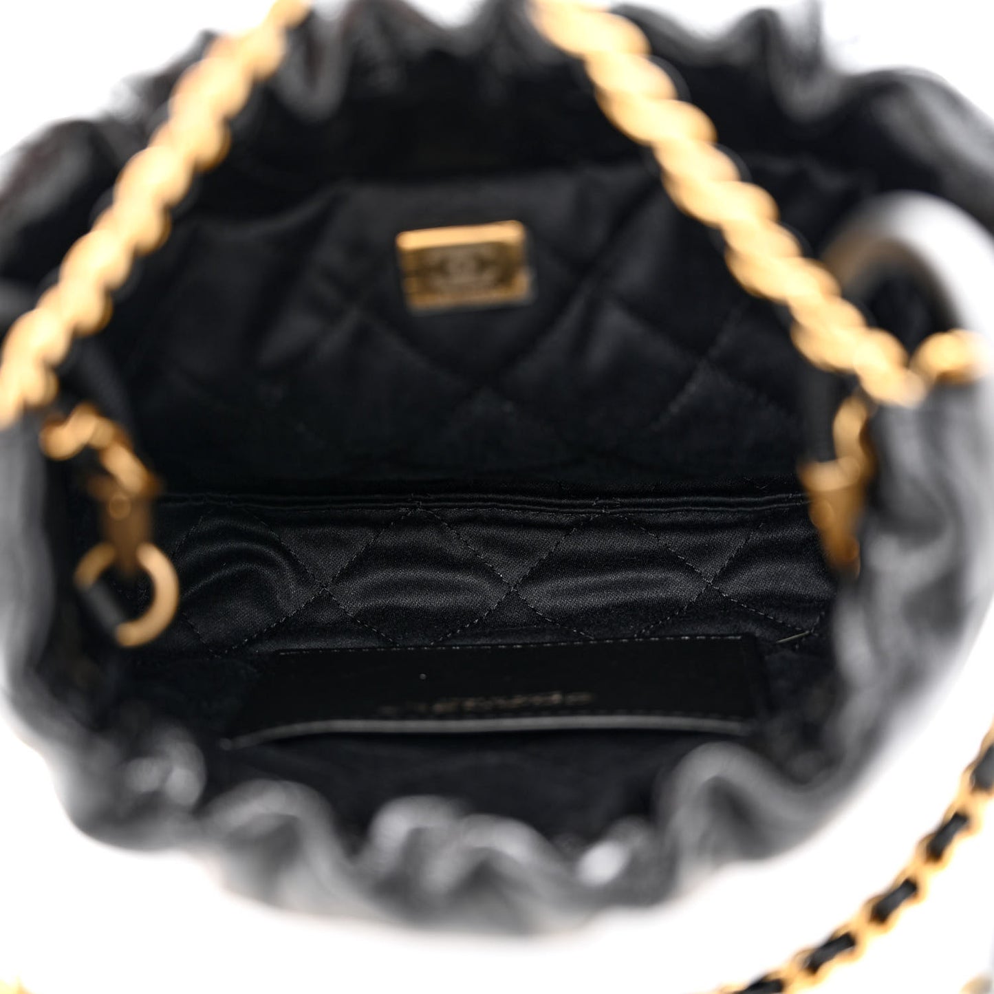 Shiny Crumpled Calfskin Quilted Pearl Mini Chanel 22 Black