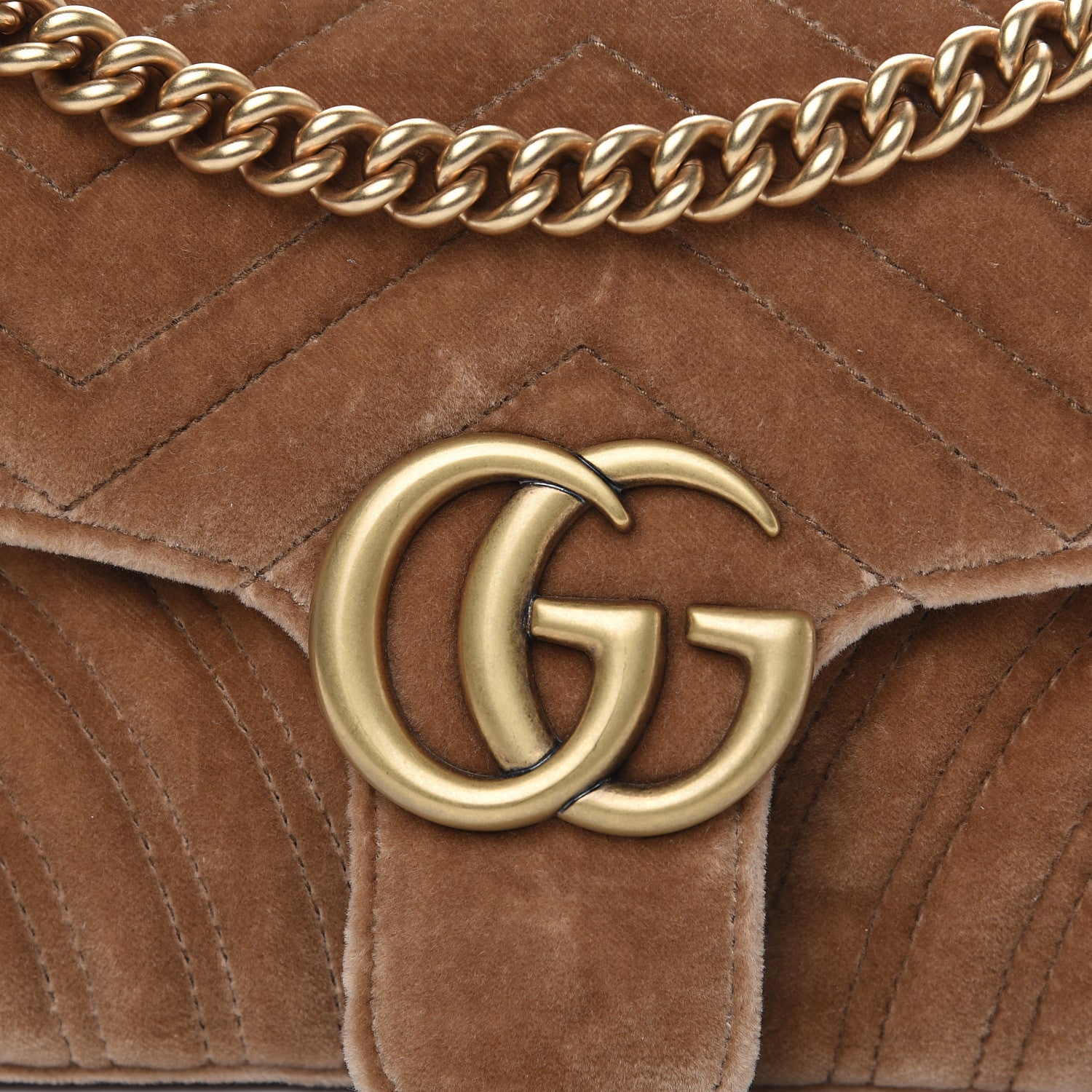 Gucci Velvet Matelasse Small GG Marmont Shoulder Bag Taupe 7 of 10