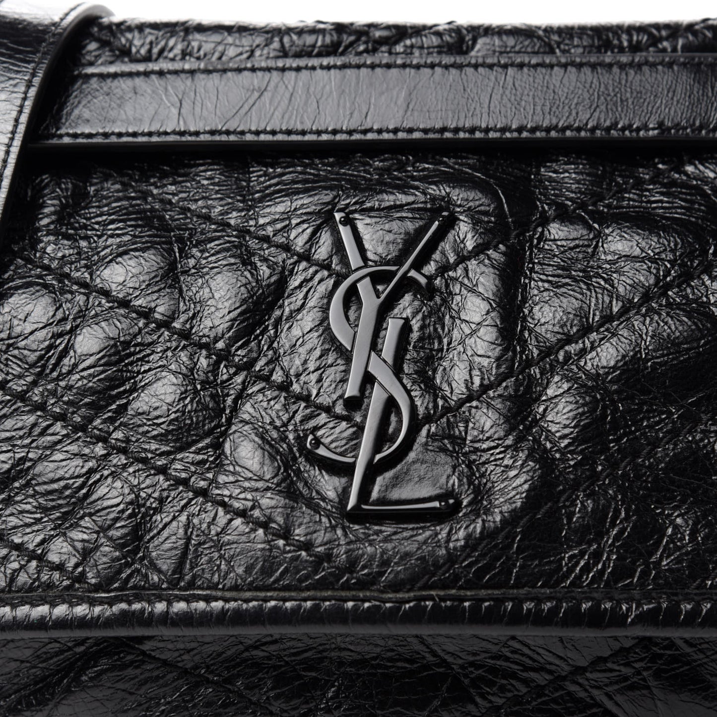 Crinkled Calfskin Matelasse Monogram Baby Niki Chain Satchel Black
