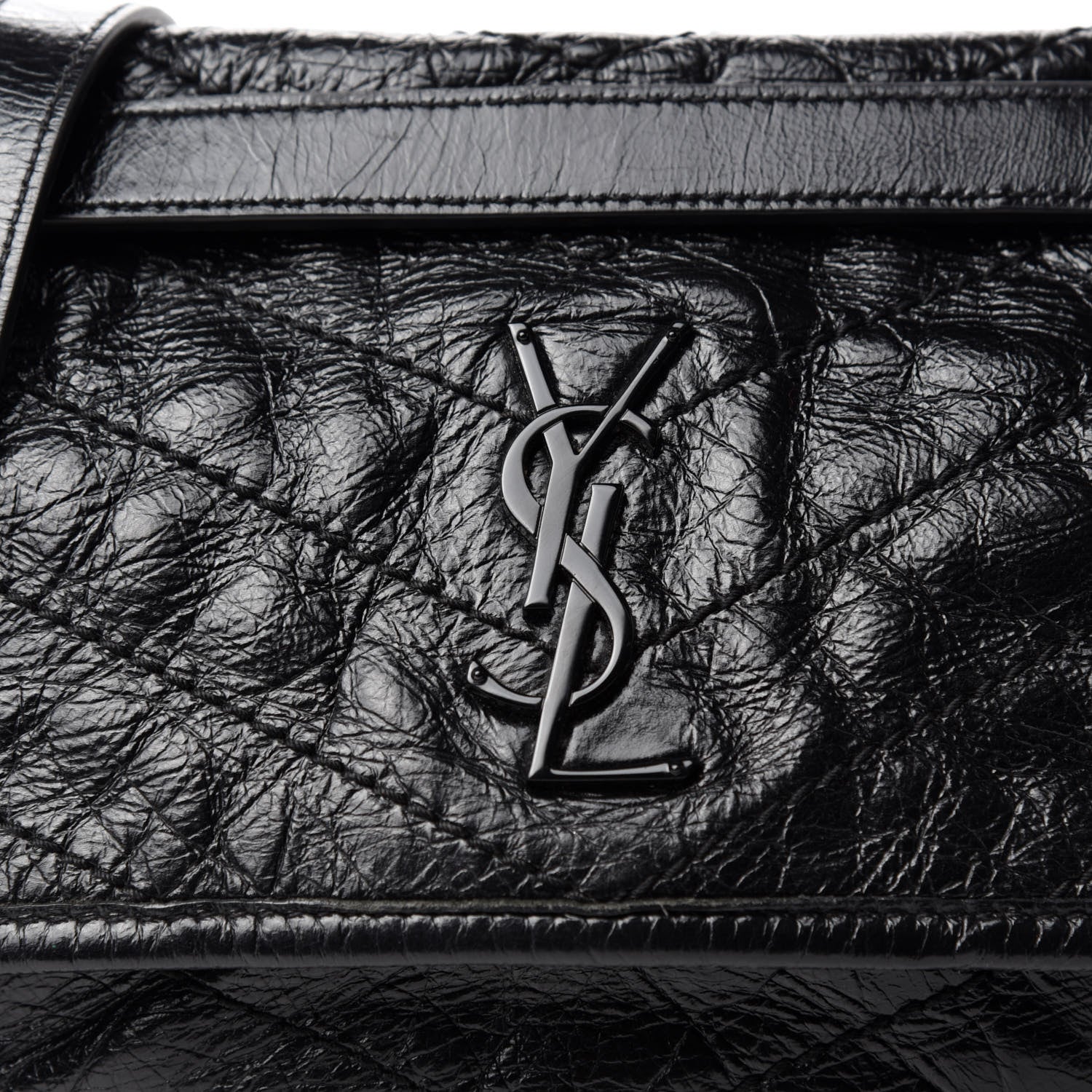 Saint Laurent Crinkled Calfskin Matelasse Monogram Baby Niki Chain Satchel Black 11 of 11