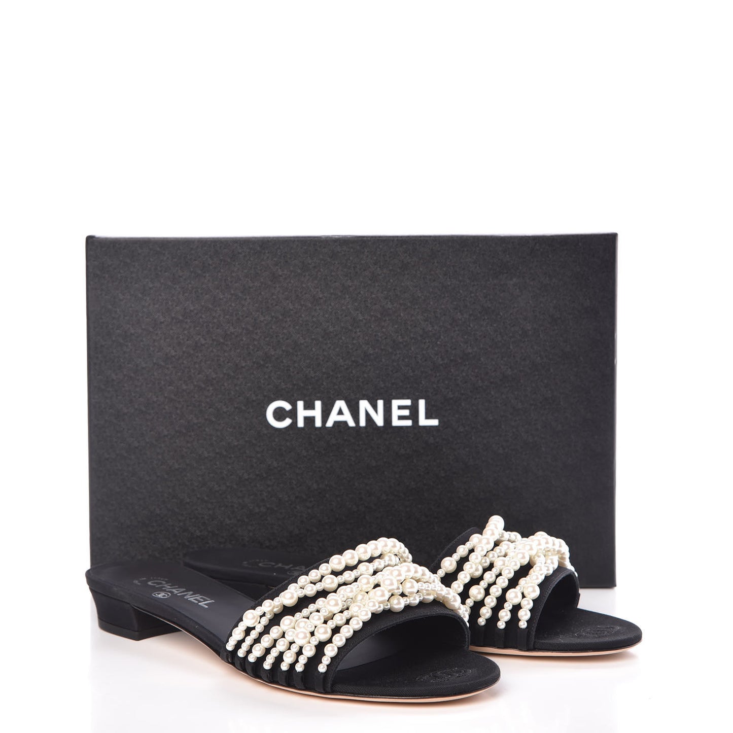 Felt Pearl Flat Sandals 41 Black