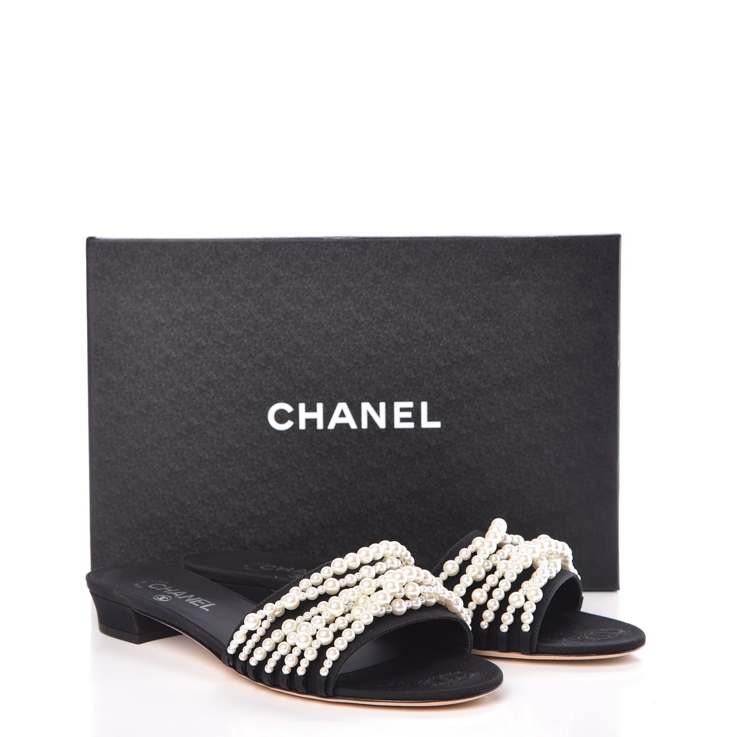 Chanel Felt Pearl Flat Sandals 41 Black 7 of 7