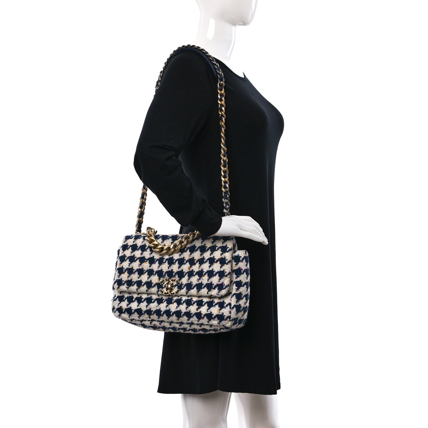 Tweed Quilted Large Chanel 19 Flap Ecru Navy Blue Multicolor