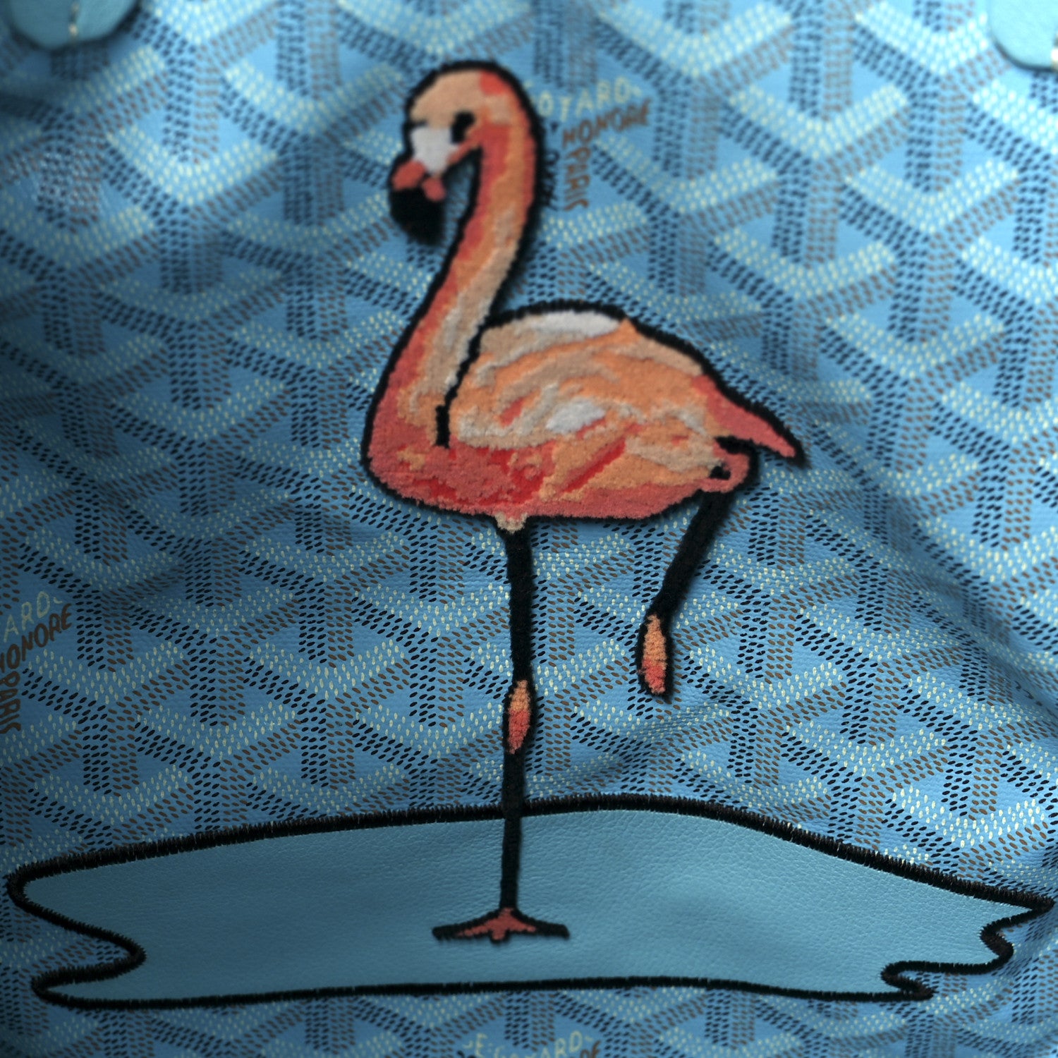 Goyard Goyardine Embroidered Flamingo Reversible Anjou PM Sky Blue 12 of 23