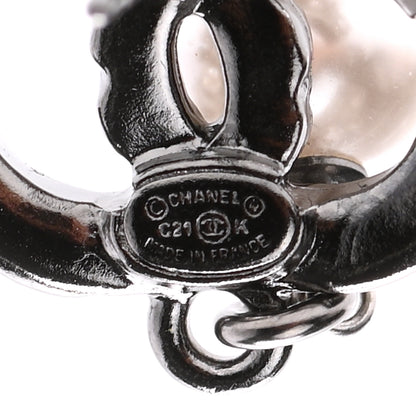 Chanel Crystal Pearl CC Drop Earrings Silver 4 of 4
