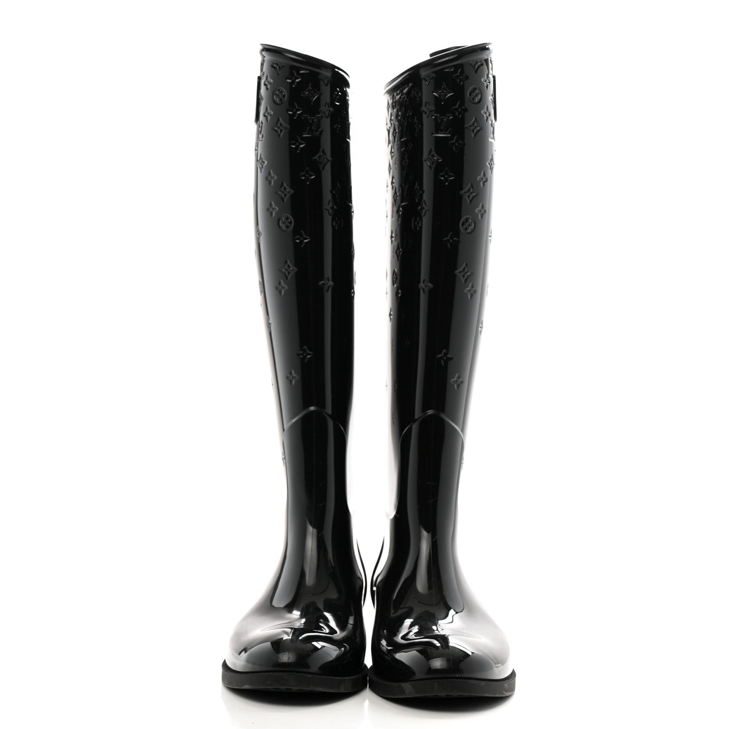 Louis Vuitton Rubber Embossed Monogram Drops High Rain Boots 38 Black 2 of 8