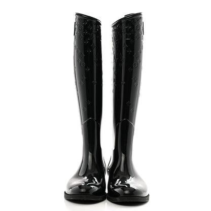 Louis Vuitton Rubber Embossed Monogram Drops High Rain Boots 38 Black 2 of 8