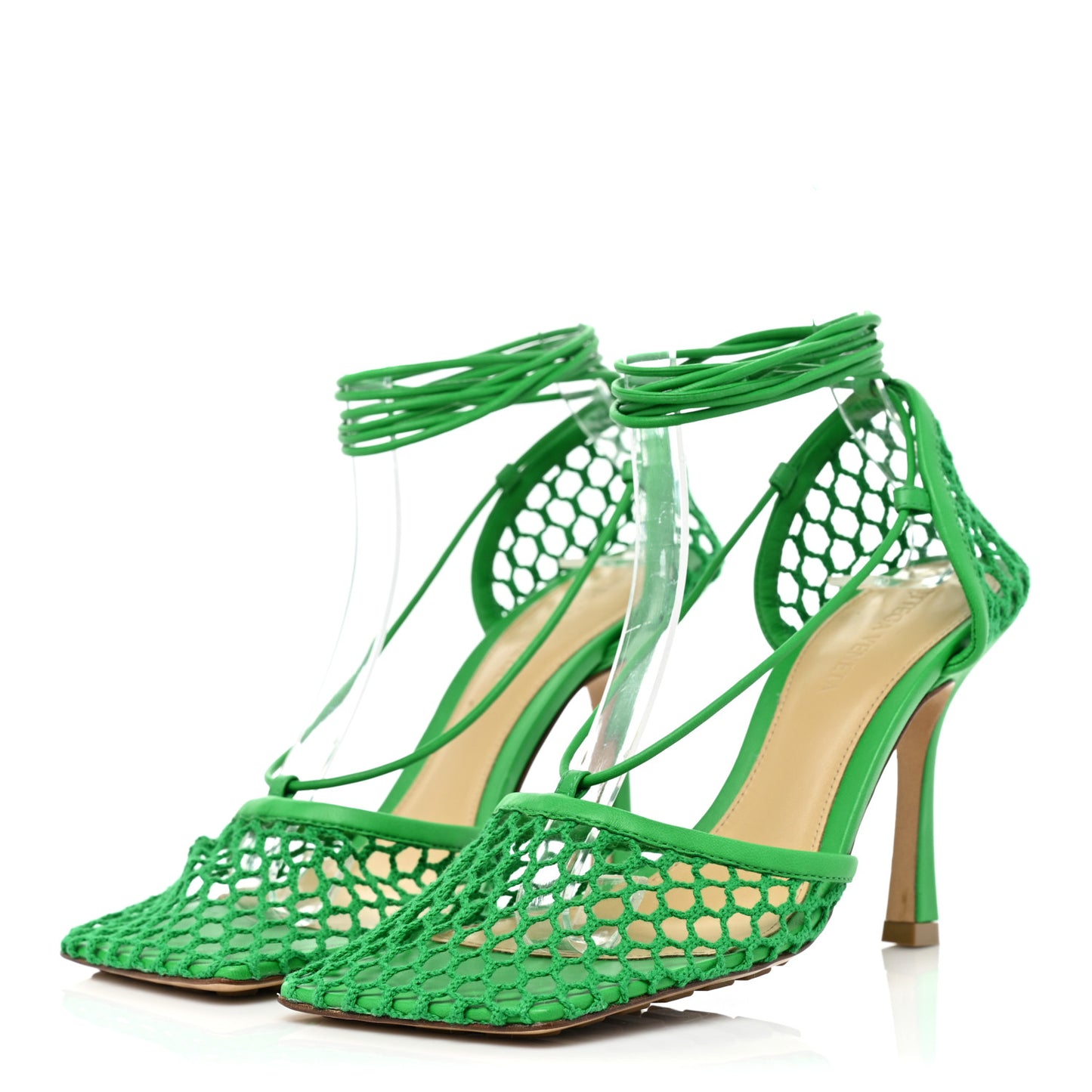 Mesh Nappa Stretch Ankle Tie 90mm Sandals 37 Grass