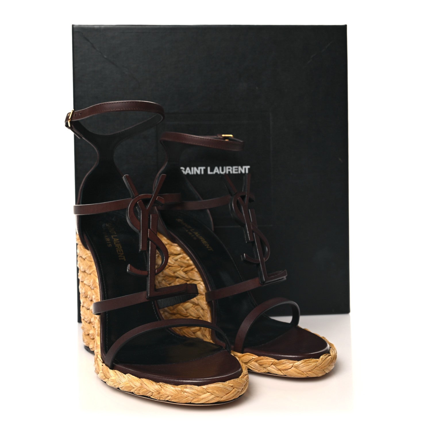 Saint Laurent Calfskin Cassandra Espadrille 105 Wedges 39.5 Chocolate 9 of 9
