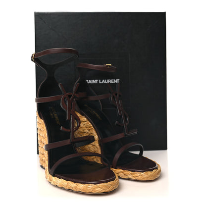Saint Laurent Calfskin Cassandra Espadrille 105 Wedges 39.5 Chocolate 9 of 9